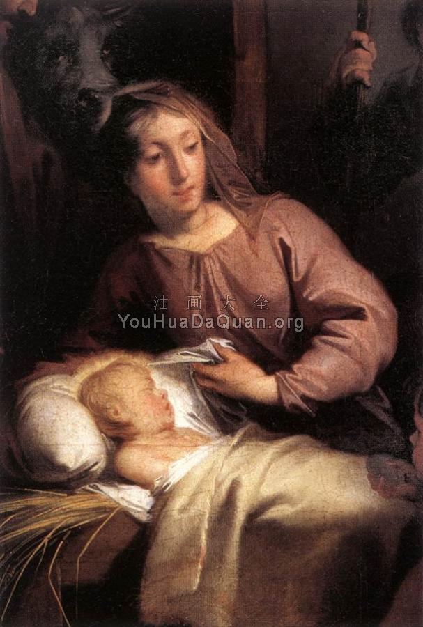 Adoration of the Shepherds detail - 雅各布·德·威特